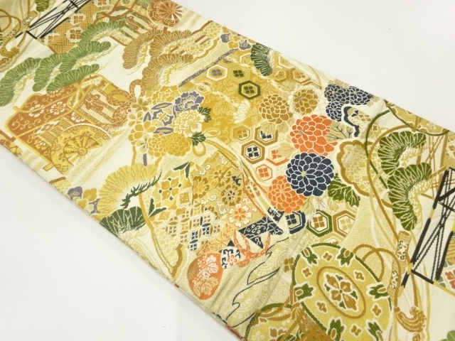 アンティーク　花薬玉模様織出し丸帯（材料）